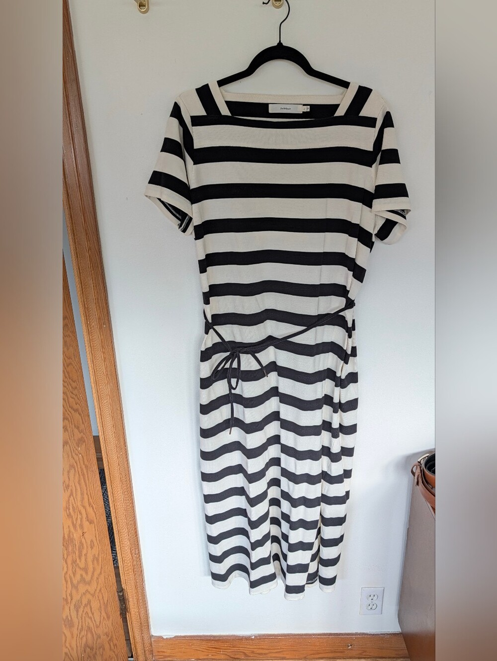 Inwear Striped Black and White Tie-Waist Midi Dress